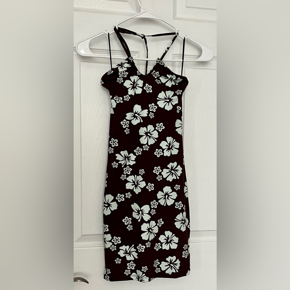 Cute small summer dress in brown and light light blue size XXS